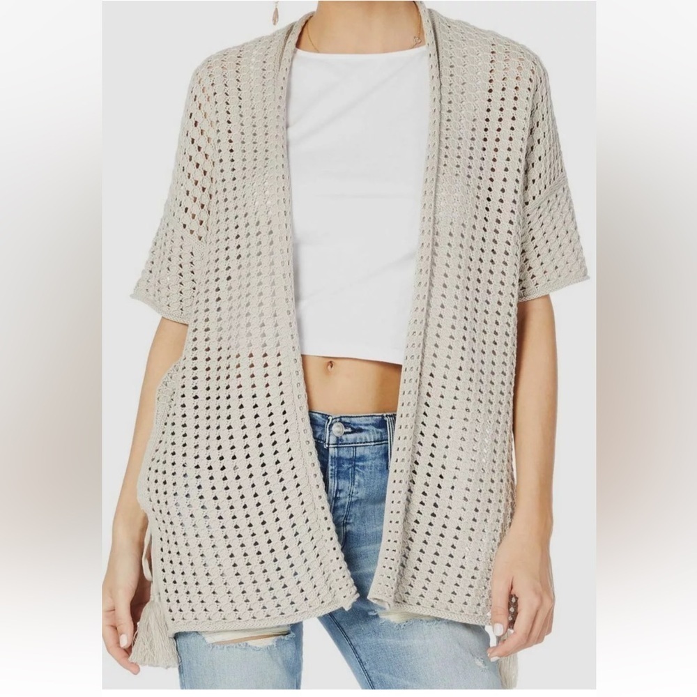Michael Stars Fawn Flounce Sleeve Wrap With Tie Tassels Open Front Sweater XS